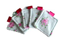 Charger l'image dans la galerie, LINGETTES 100% Coton éponge - Lot de 5 Fleuri (Panier en option) Vert d'Eau et Rose