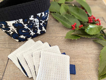 Charger l'image dans la galerie, LINGETTES 100% Coton Nid d'abeille - Lot de 5 Tacheté Bleu et Noir (Panier en option)