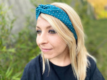 Charger l'image dans la galerie, HEADBAND TURBAN - Bleu Canard à Pois