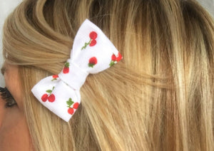 BARRETTE CHEVEUX - Blanc imprimé cerises et framboises