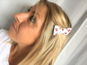 BARRETTE CHEVEUX - Blanc imprimé cerises et framboises