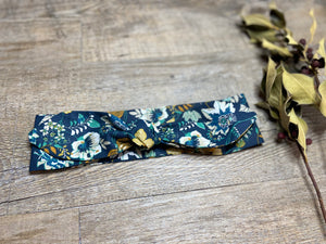 HEADBAND À NOUER - Bleu Canard Mint Floral